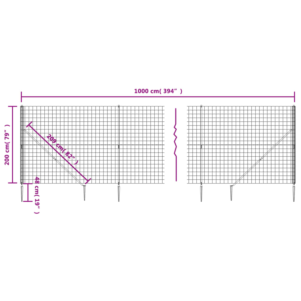 vidaXL Clôture en treillis métallique et piquet d'ancrage vert 2x10m