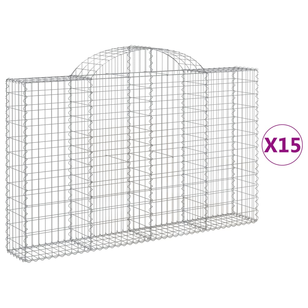 vidaXL Paniers à gabions arqués 15 pcs 200x30x120/140 cm Fer galvanisé