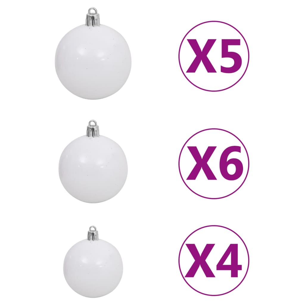 vidaXL Arbre de Noël mince pré-éclairé et boules blanc 180 cm
