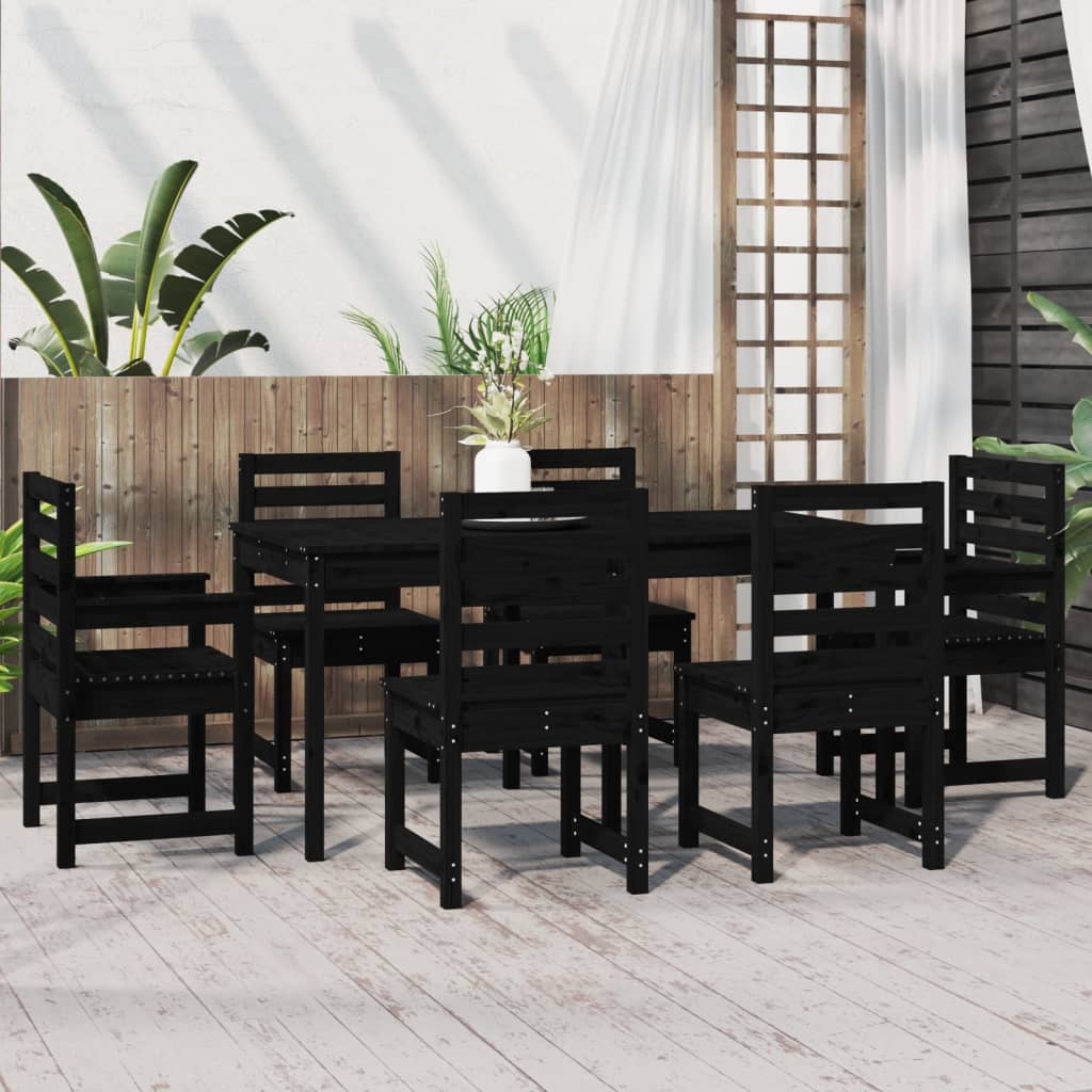 vidaXL Ensemble à manger de jardin 7 pcs noir bois massif de pin