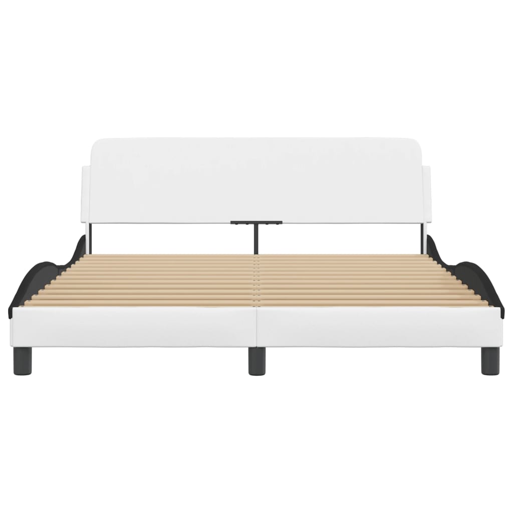 vidaXL Cadre de lit et tête de lit blanc et noir 160x200 cm similicuir