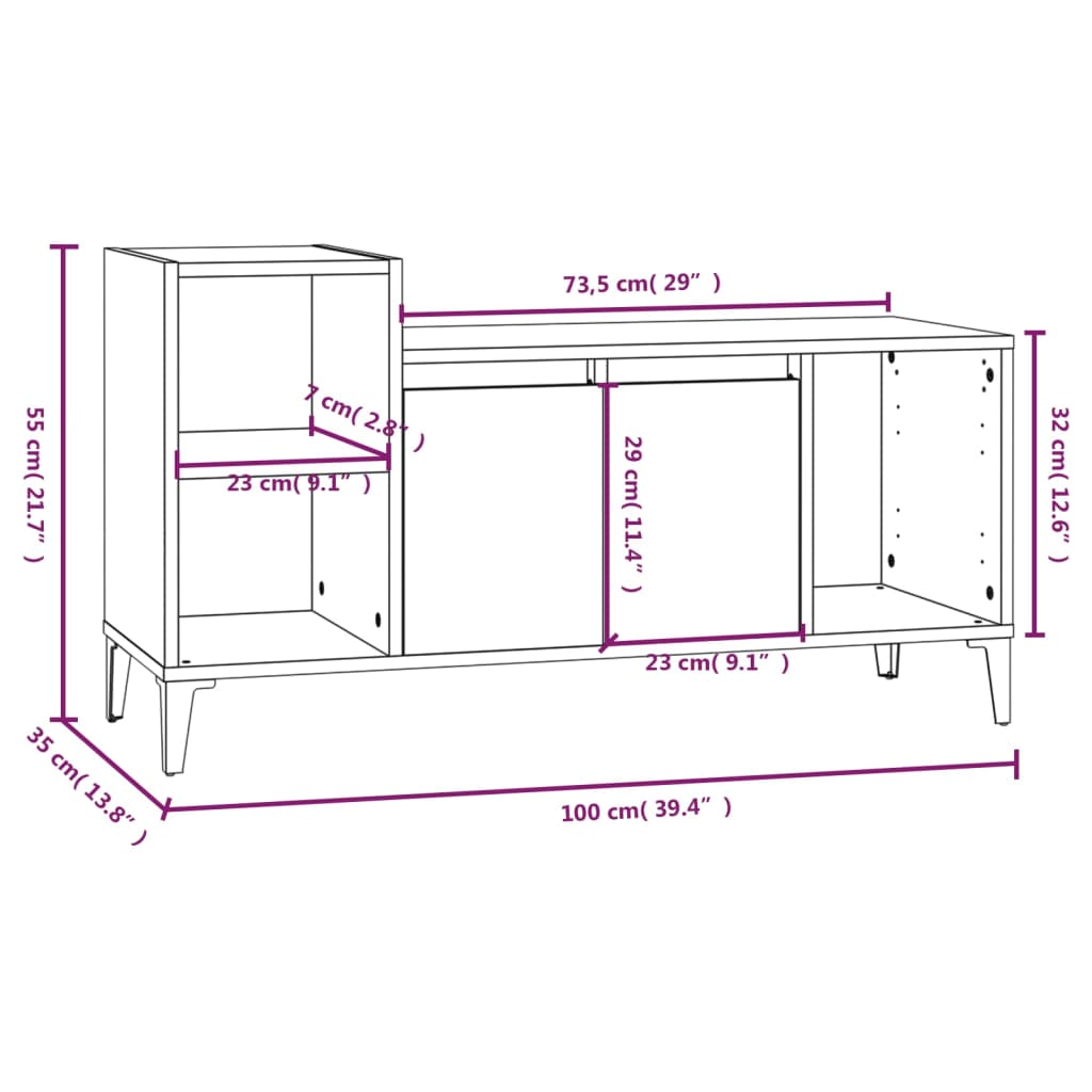 vidaXL Meuble TV Sonoma gris 100x35x55 cm Bois d'ingénierie