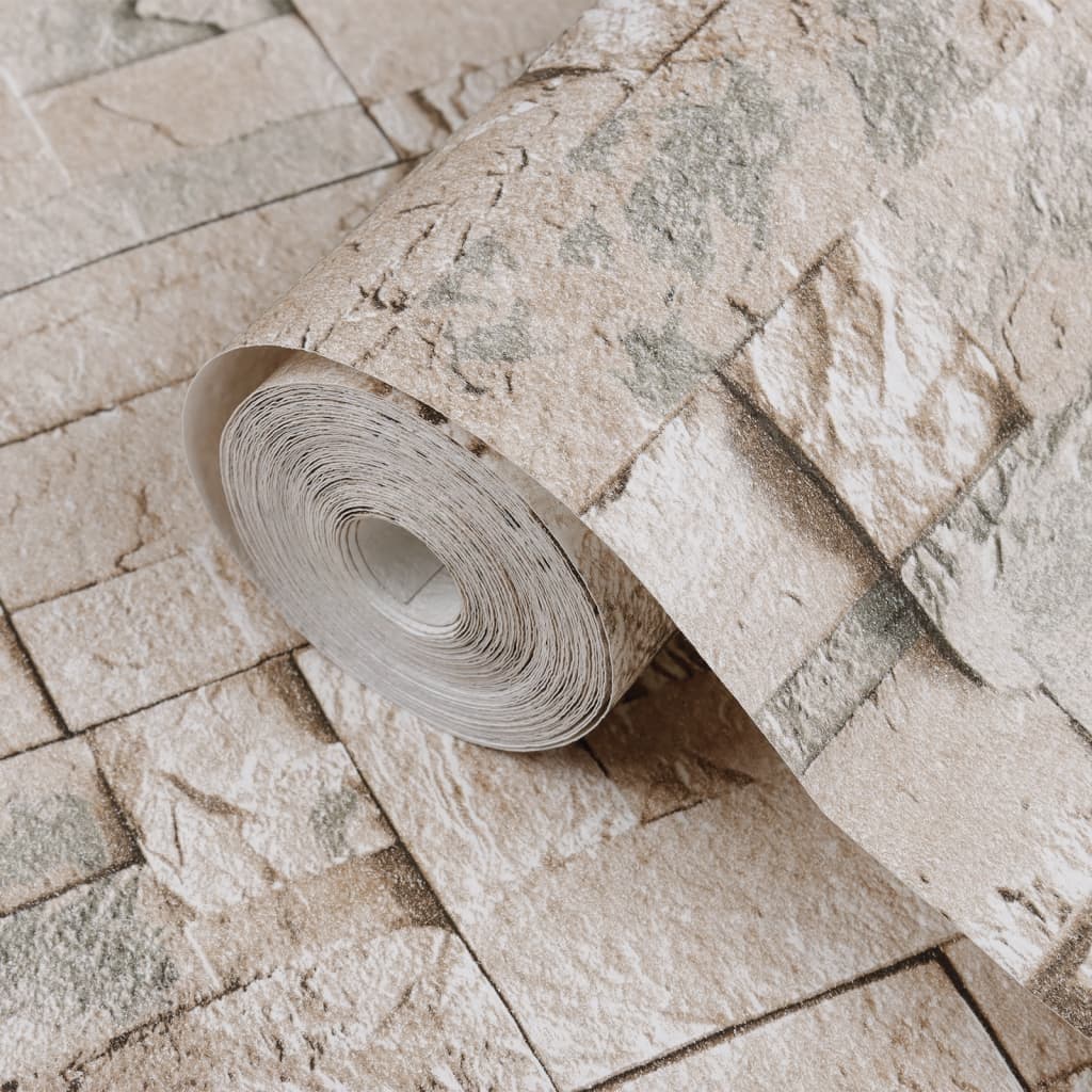 vidaXL Papier peint 3D aspect de pierre gris et beige