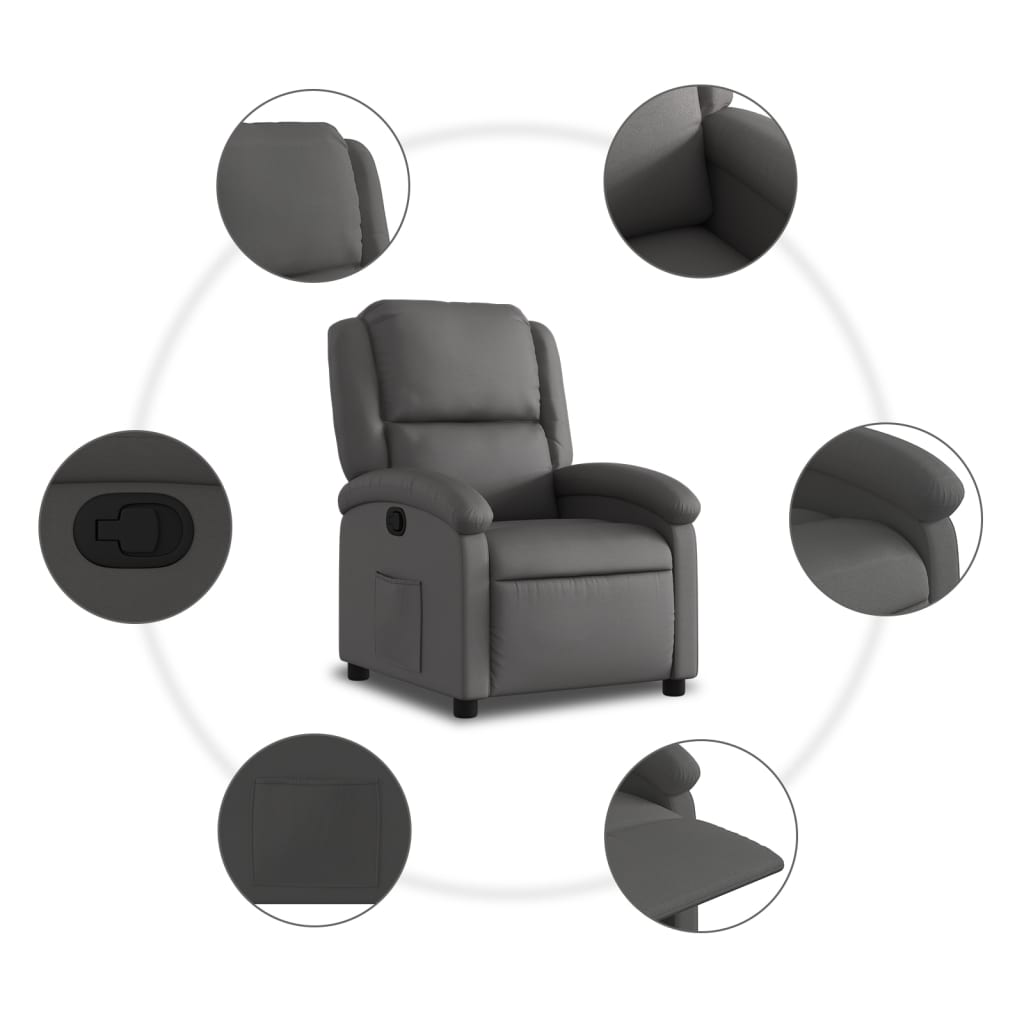 vidaXL Fauteuil inclinable gris cuir véritable