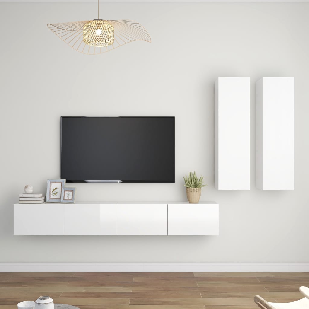 vidaXL Ensemble de meubles TV 4 pcs Blanc brillant Bois d'ingénierie