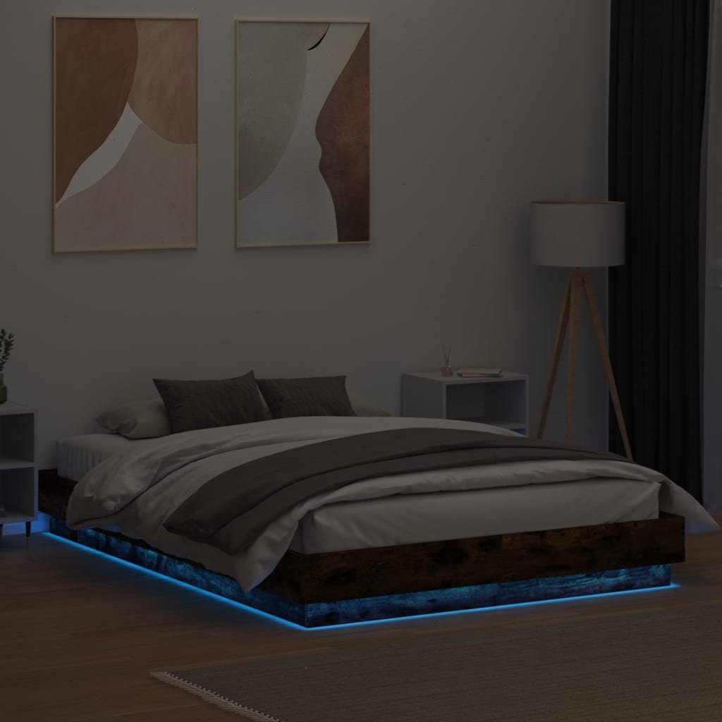 vidaXL Cadre de lit avec lumières LED chêne fumé 140x200 cm