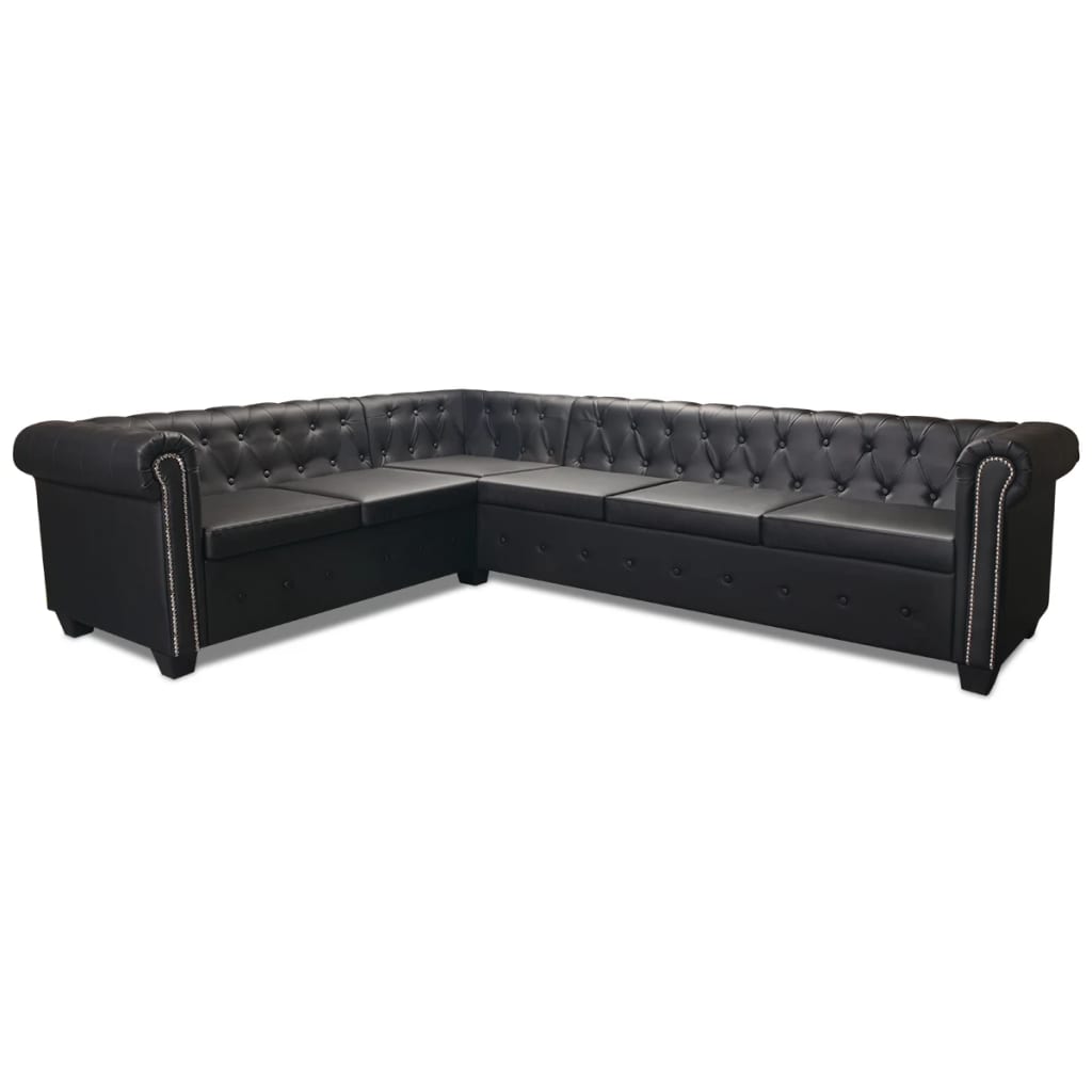 vidaXL Canapé d'angle Chesterfield 6 places Cuir synthétique Noir