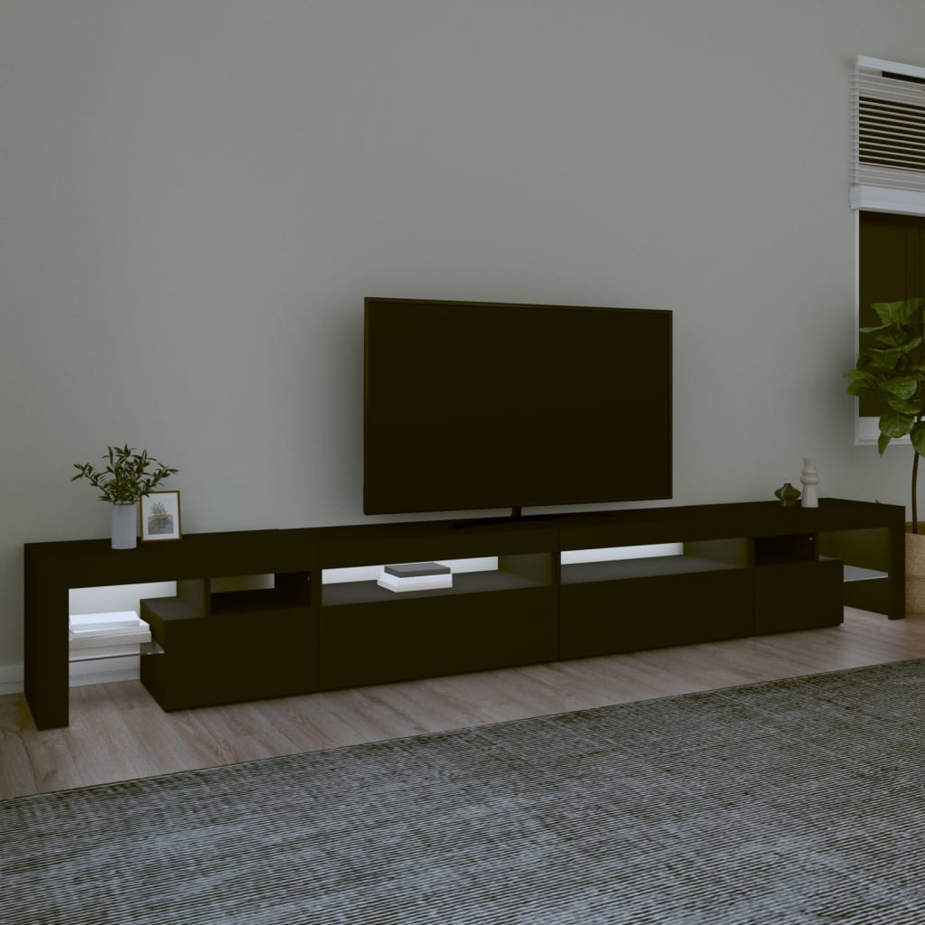 vidaXL Meuble TV avec lumières LED Noir 290x36,5x40 cm