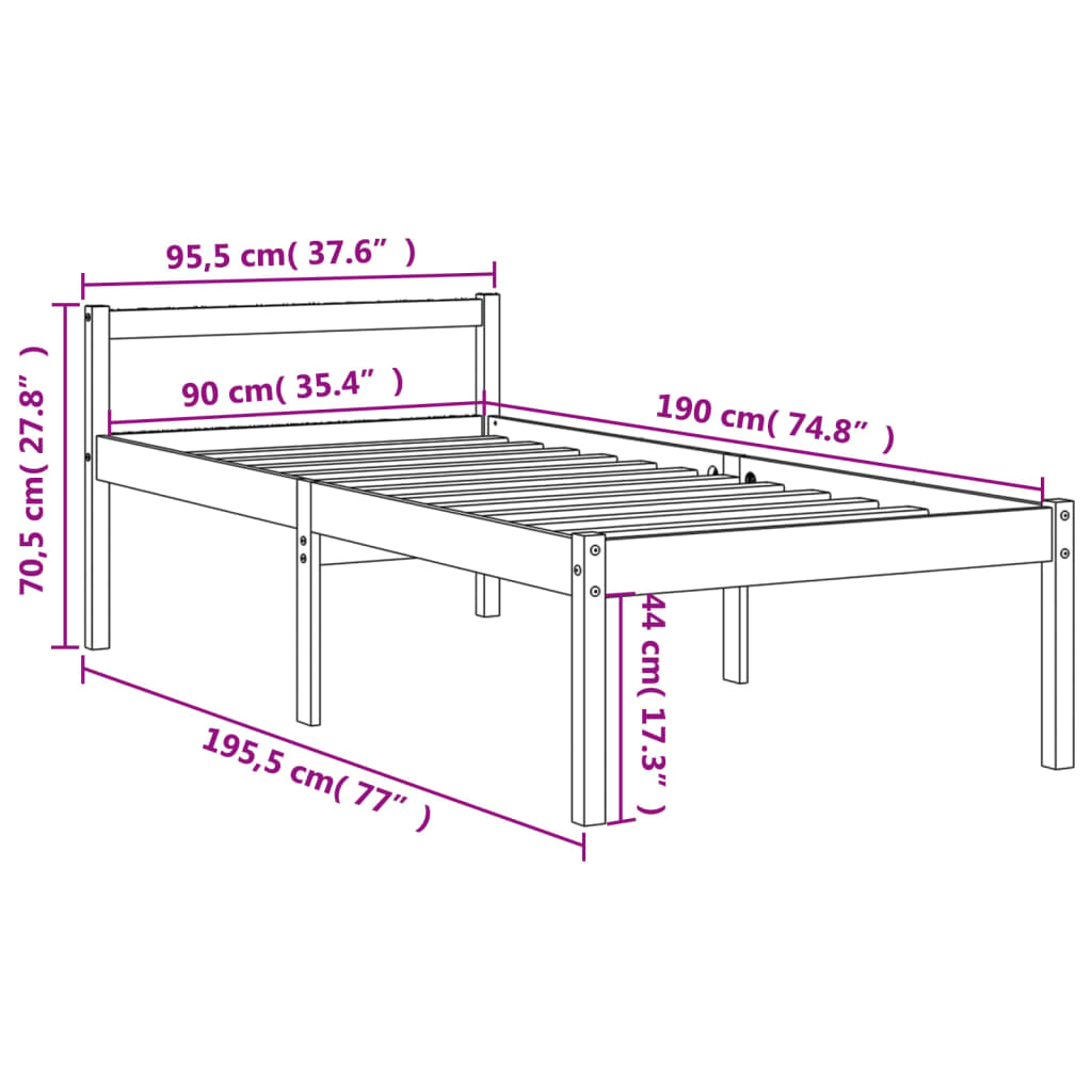 vidaXL Lit pour personne âgée cire marron 90x190 cm bois de pin massif