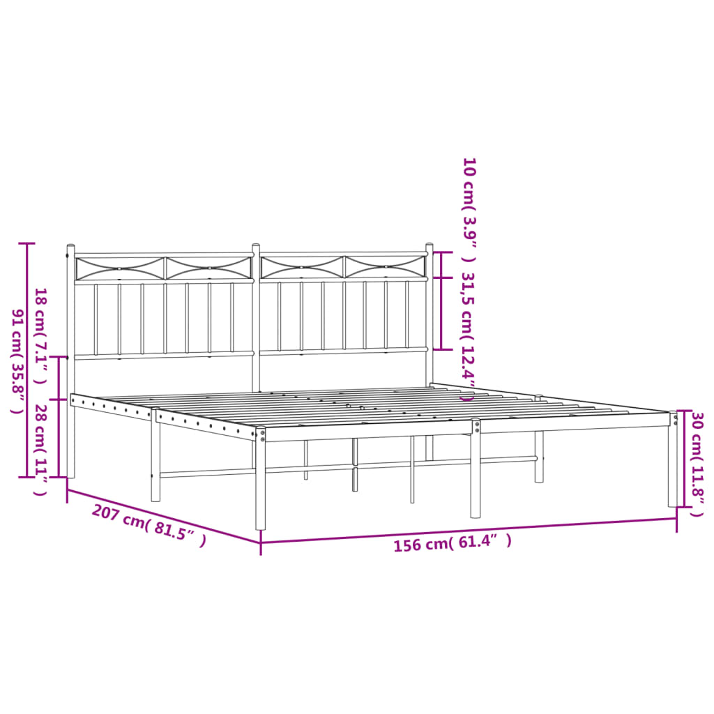 vidaXL Cadre de lit métal sans matelas et tête de lit blanc 150x200 cm