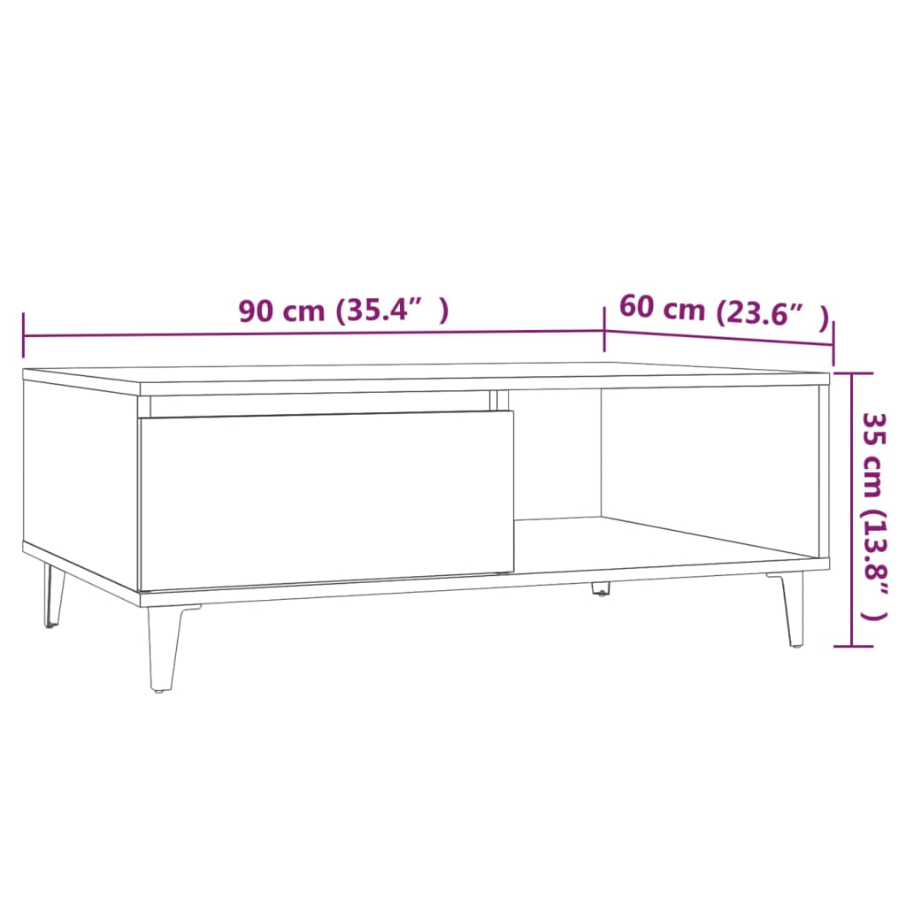 vidaXL Table basse Chêne fumé 90x60x35 cm Aggloméré