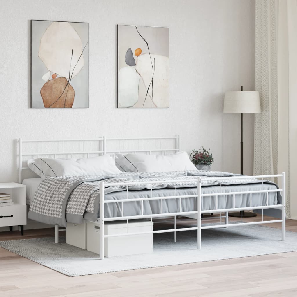 vidaXL Cadre de lit métal sans matelas et pied de lit blanc 180x200 cm