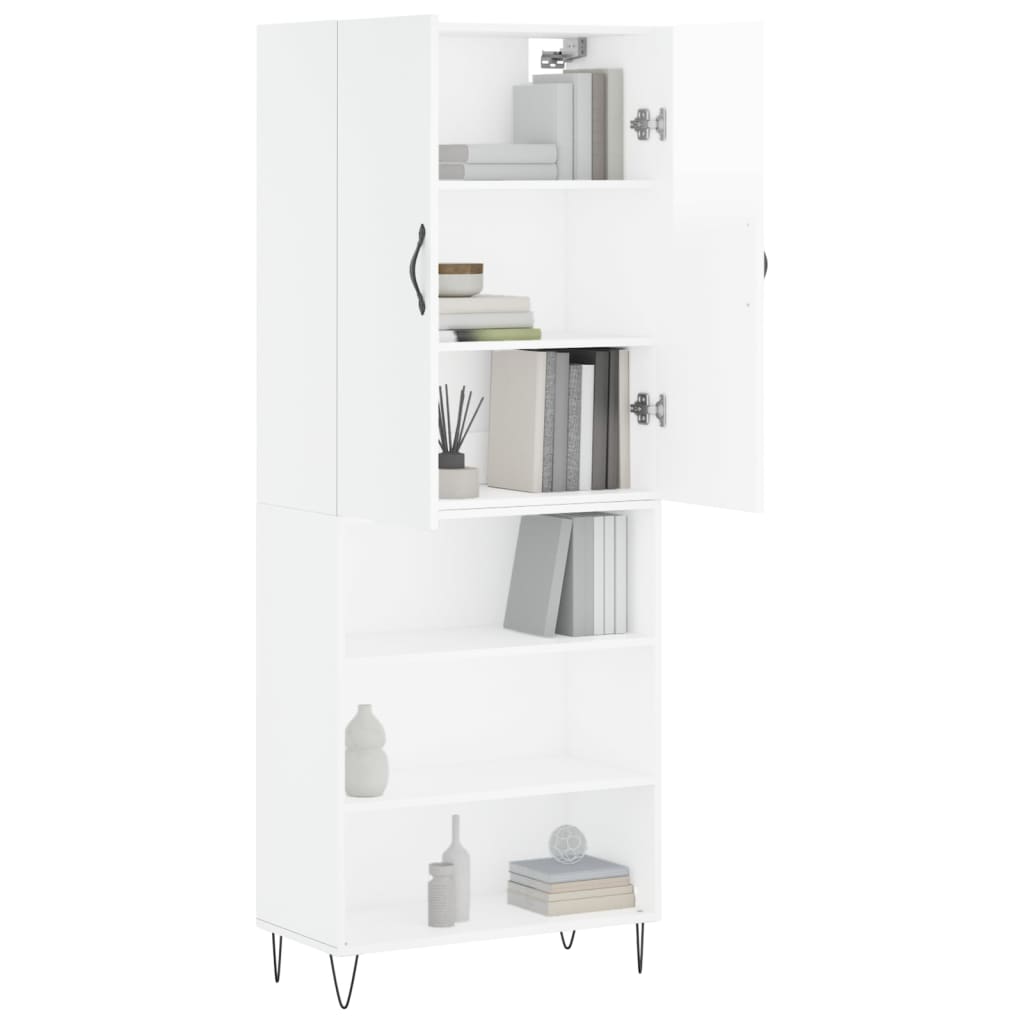 vidaXL Buffet haut Blanc brillant 69,5x34x180 cm Bois d'ingénierie