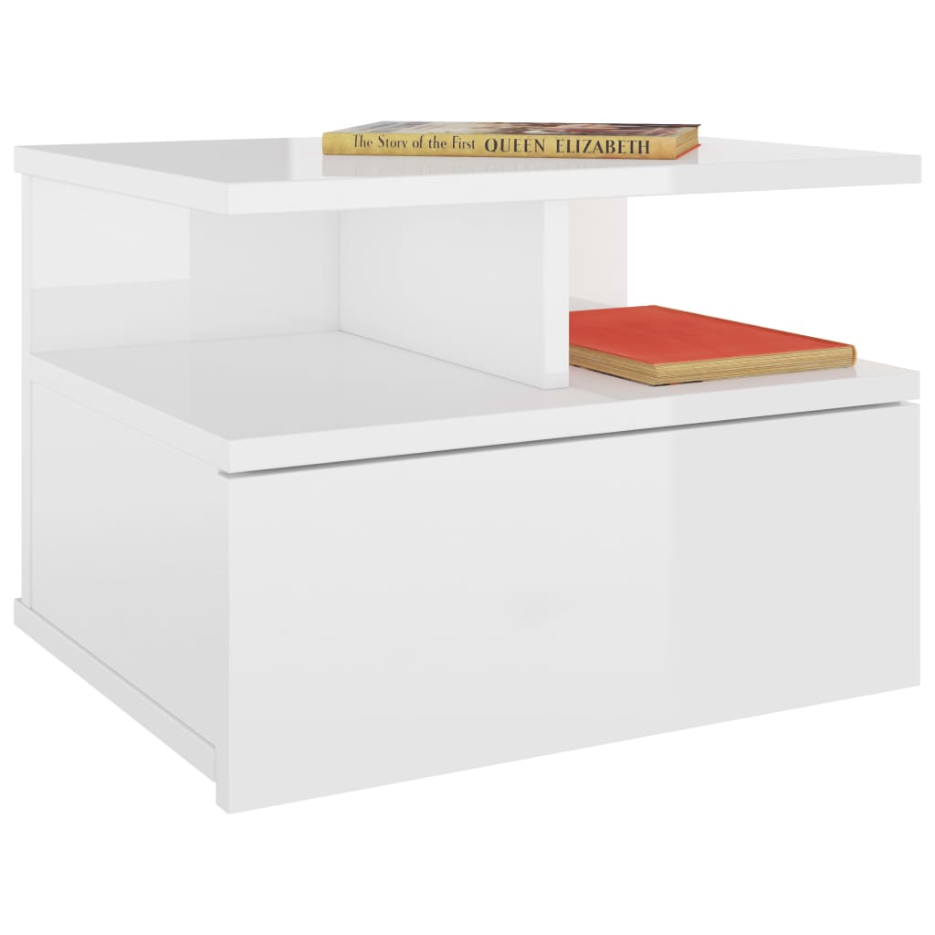 vidaXL Tables de chevet flottantes 2pcs Blanc brillant Bois ingénierie