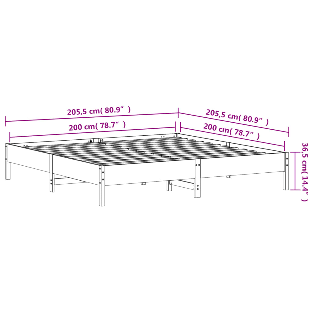 vidaXL Cadre de lit sans matelas blanc 200x200 cm bois massif de pin