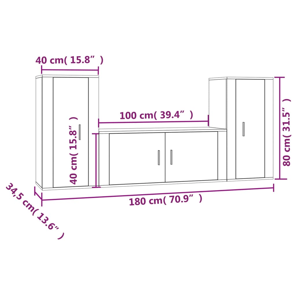 vidaXL Ensemble de meubles TV 3 pcs Chêne marron Bois d'ingénierie