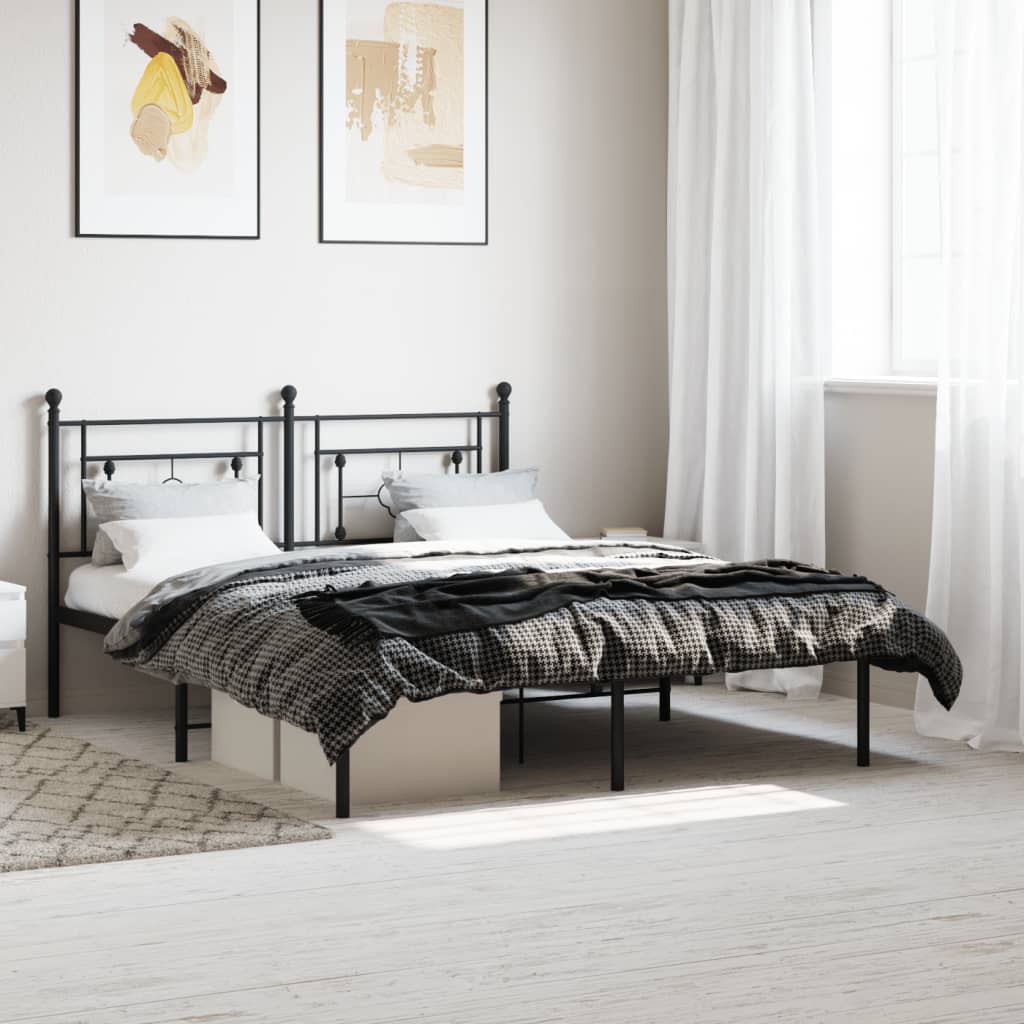 vidaXL Cadre de lit métal sans matelas avec tête de lit noir 150x200cm