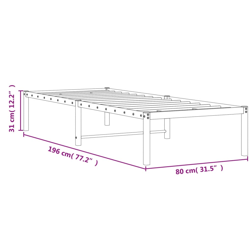 vidaXL Cadre de lit métal sans matelas blanc 75x190 cm