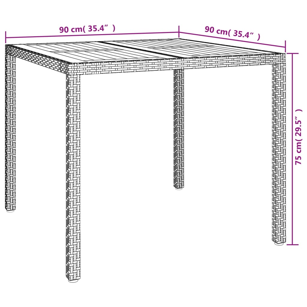 vidaXL Table de jardin 90x90x75cm Résine tressée et bois d'acacia Noir