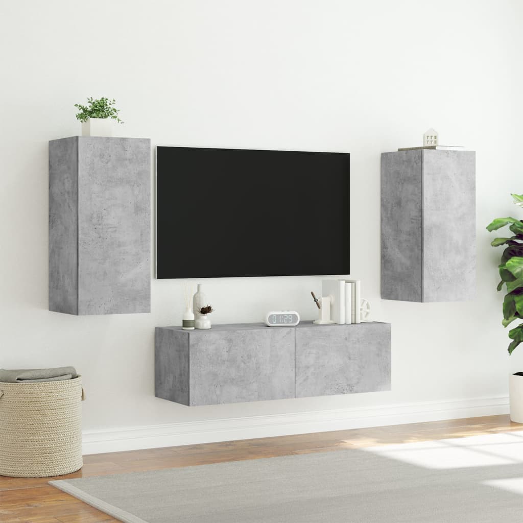 vidaXL Meuble TV muraux 3 pcs avec lumières LED gris béton