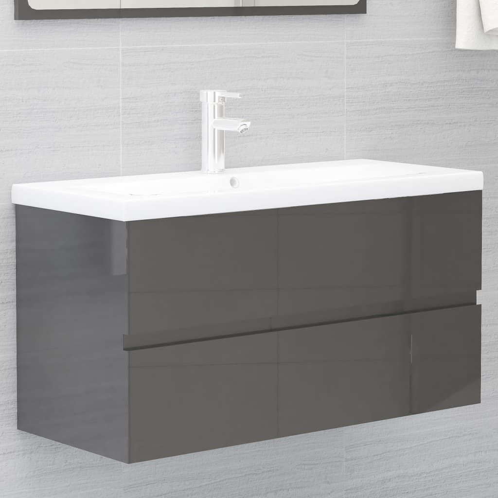 vidaXL Ensemble de meubles de salle de bain 2 pcs Gris brillant