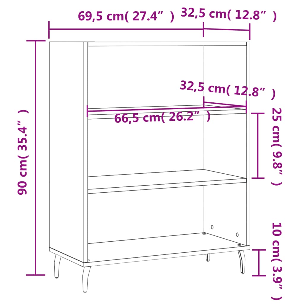 vidaXL Armoire à étagères blanc brillant 69,5x32,5x90 cm