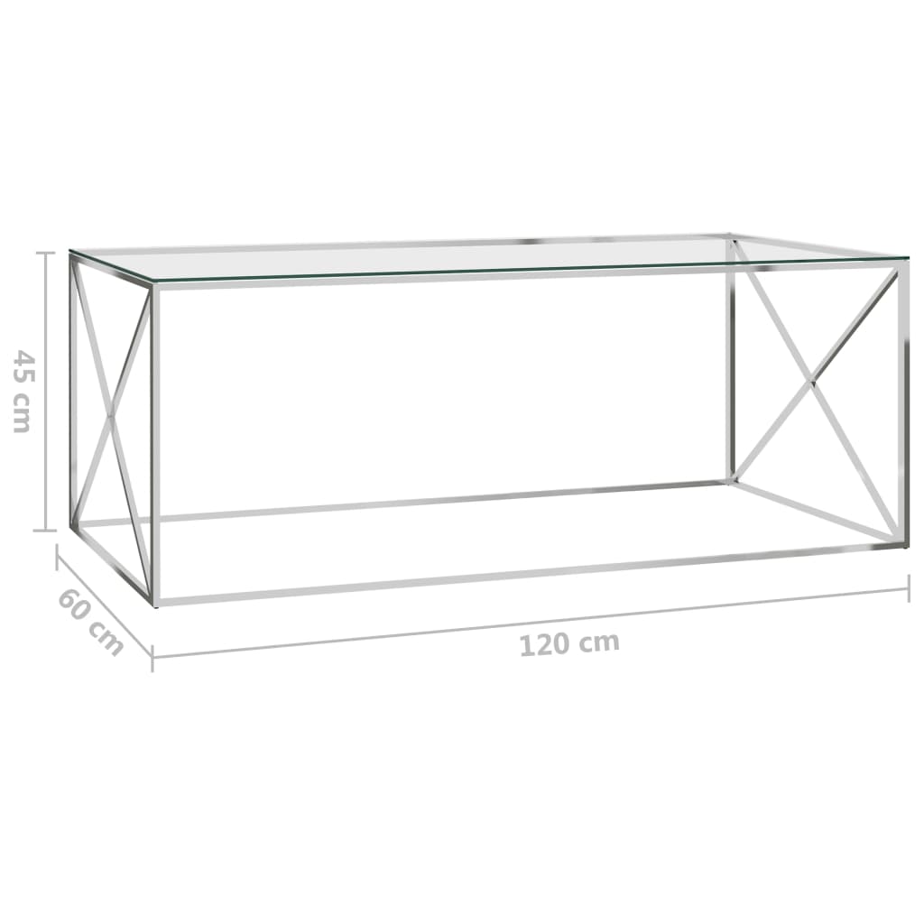 vidaXL Table basse Argenté 120x60x45 cm Acier inoxydable et verre