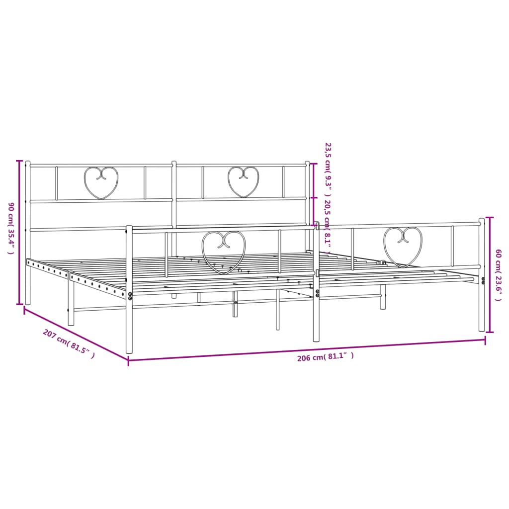 vidaXL Cadre de lit métal sans matelas avec pied de lit noir 200x200cm