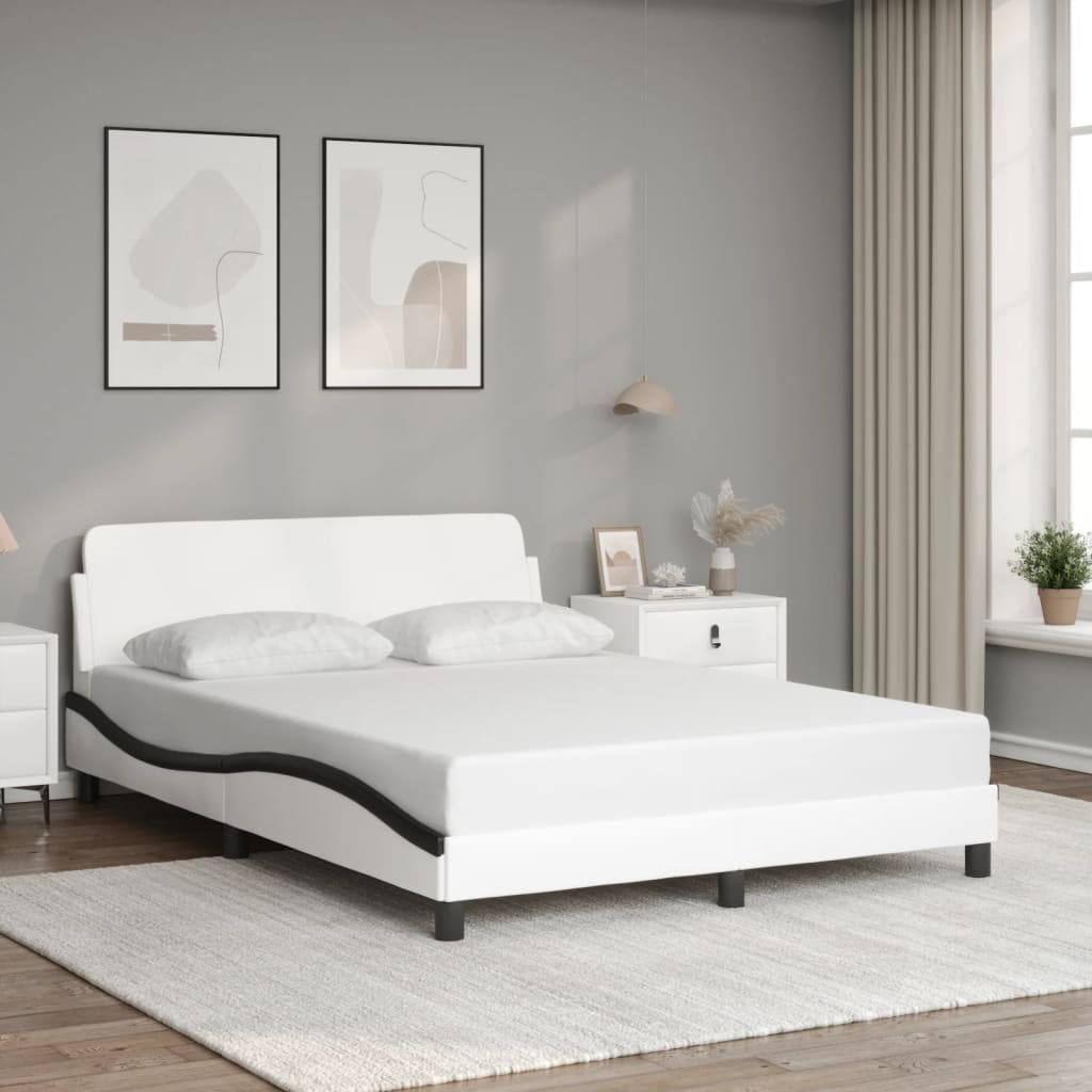 vidaXL Cadre de lit et tête de lit blanc et noir 120x200 cm similicuir