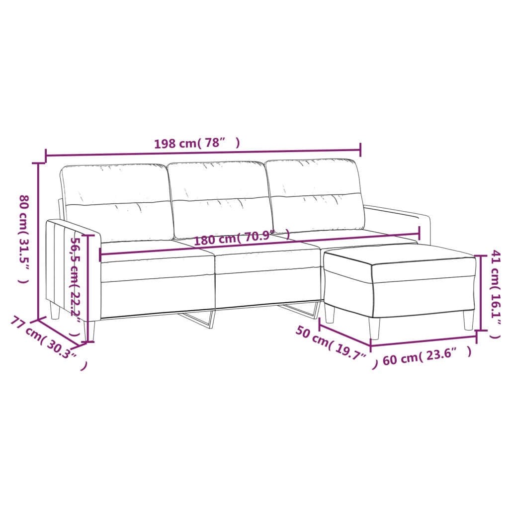 vidaXL Canapé à 3 places avec repose-pieds Gris foncé 180 cm Tissu