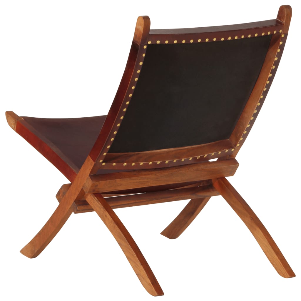 vidaXL Chaise de relaxation pliable cuir véritable marron foncé