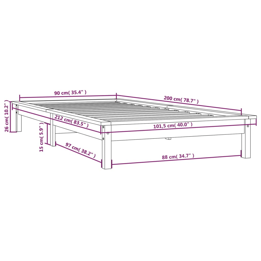 vidaXL Cadre de lit Marron miel 90x200 cm Bois de pin massif