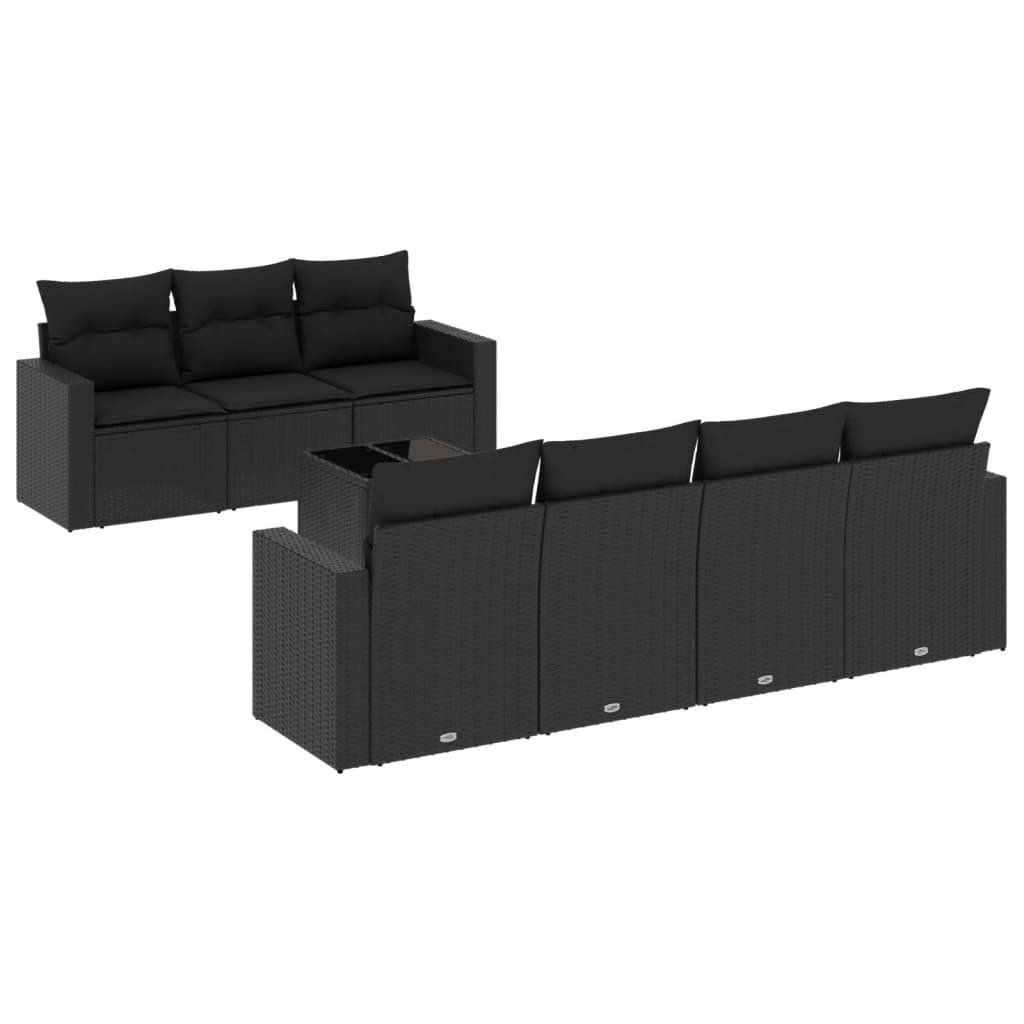 vidaXL Salon de jardin 8 pcs avec coussins noir résine tressée