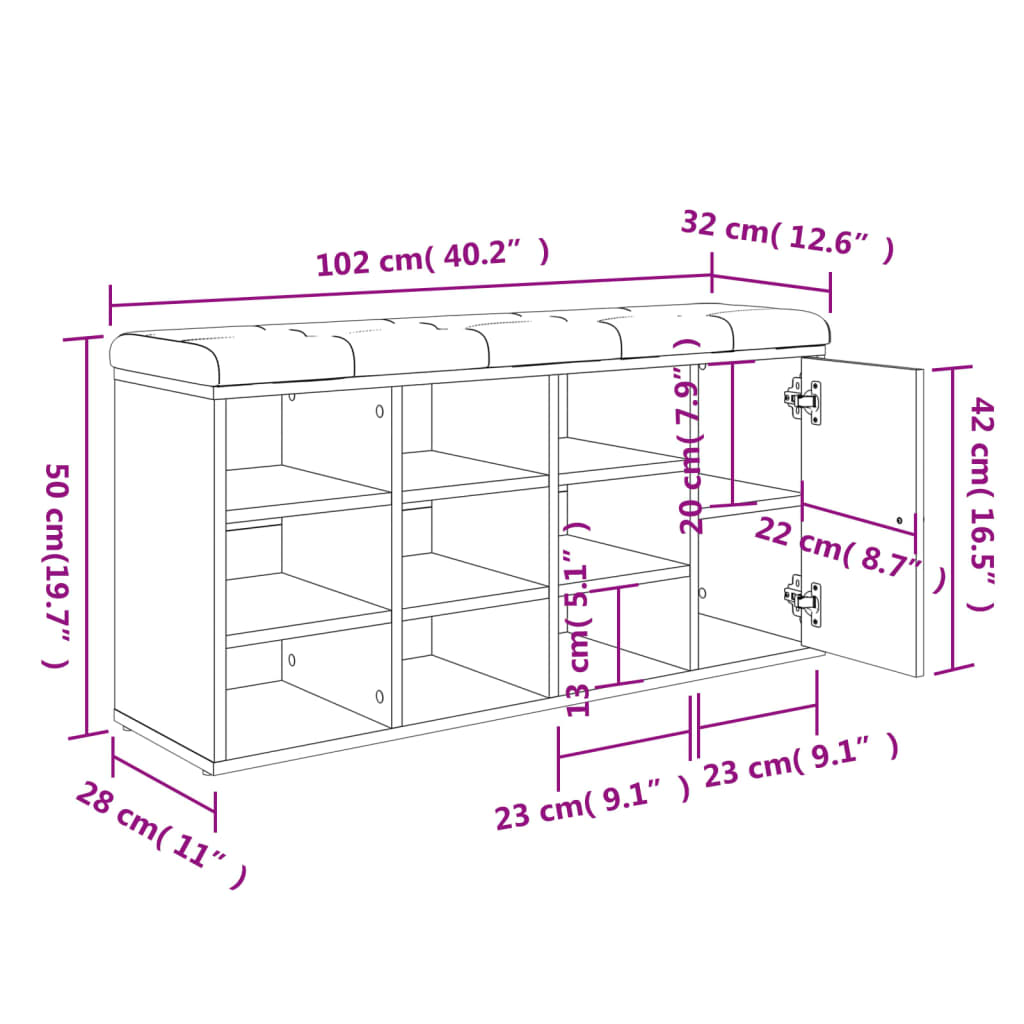 vidaXL Banc à chaussures chêne sonoma 102x32x50 cm bois d'ingénierie