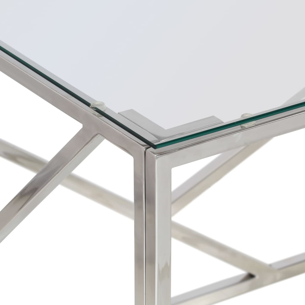vidaXL Table basse argenté acier inoxydable et verre trempé