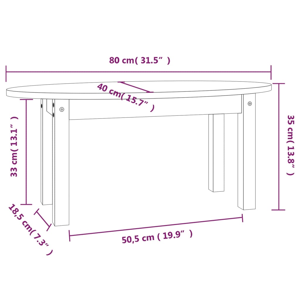 vidaXL Table basse Blanc 80x40x35 cm Bois massif de pin