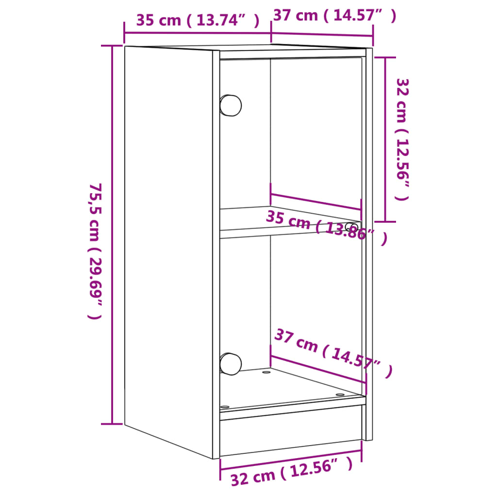 vidaXL Armoire latérale avec portes en verre sonoma gris 35x37x75,5 cm