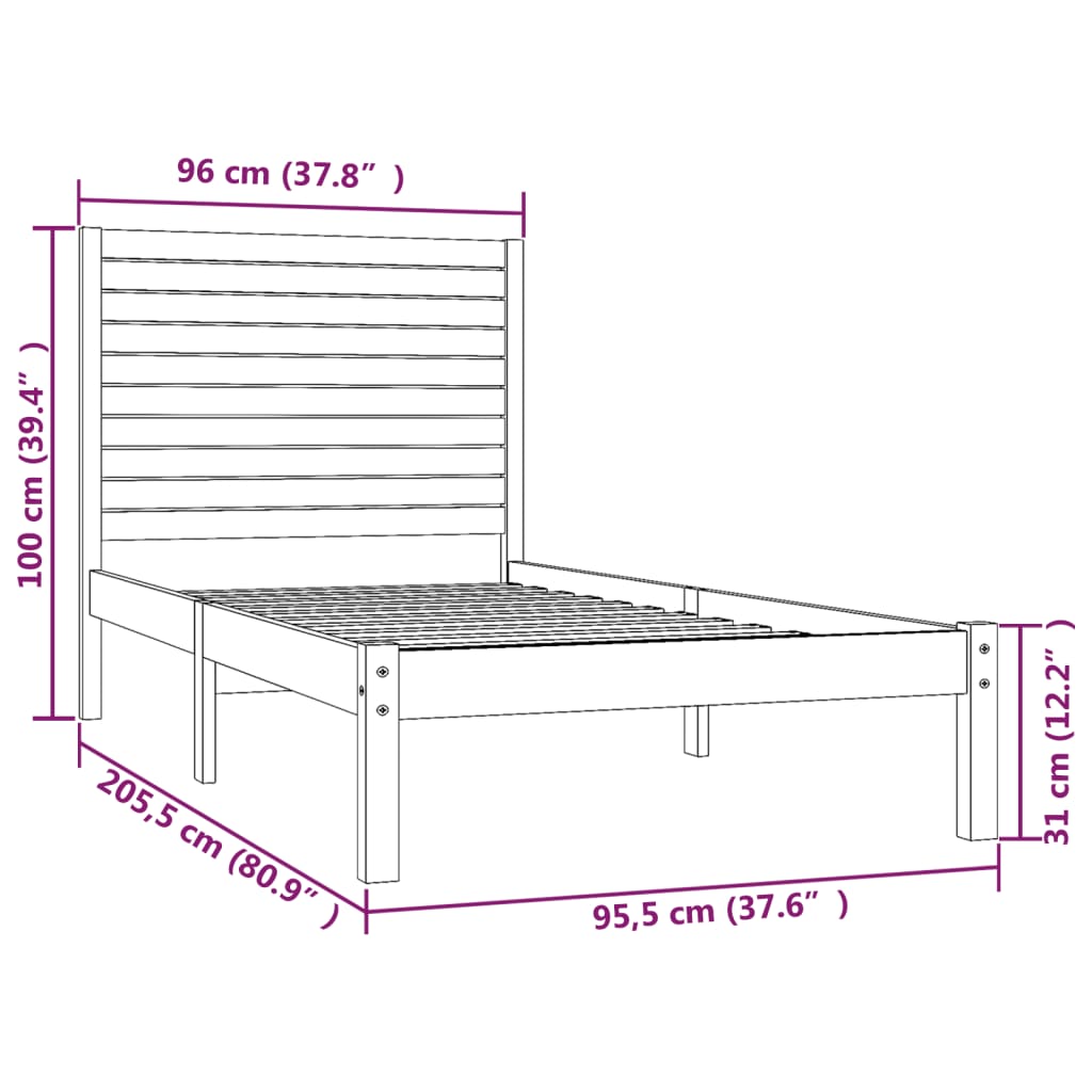 vidaXL Cadre de lit Blanc Bois massif 90x200 cm