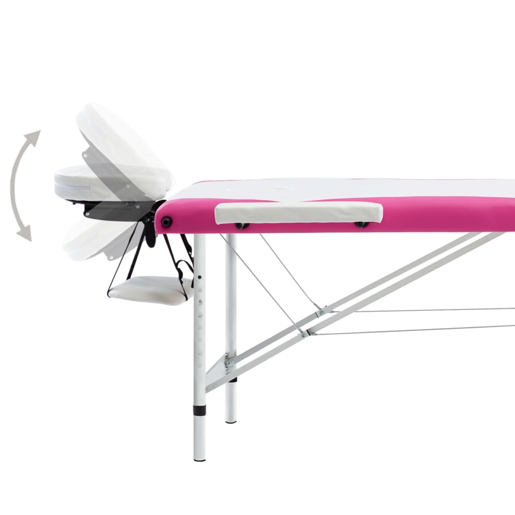 vidaXL Table de massage pliable 3 zones Aluminium Blanc et rose