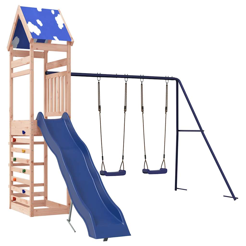 VidaXL – Aire De Jeux Extérieure En Bois Massif Douglas – Tour, Balançoire Double Et Toboggan – 308 X 259 X 194 Cm – Cadeau Jardin