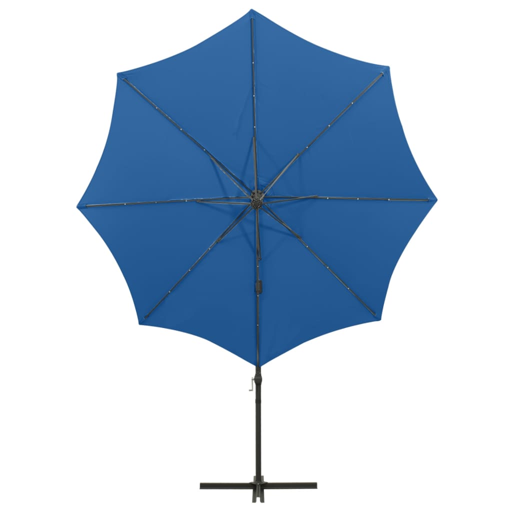 vidaXL Parasol de jardin en porte-à-faux et mât et lumières LED