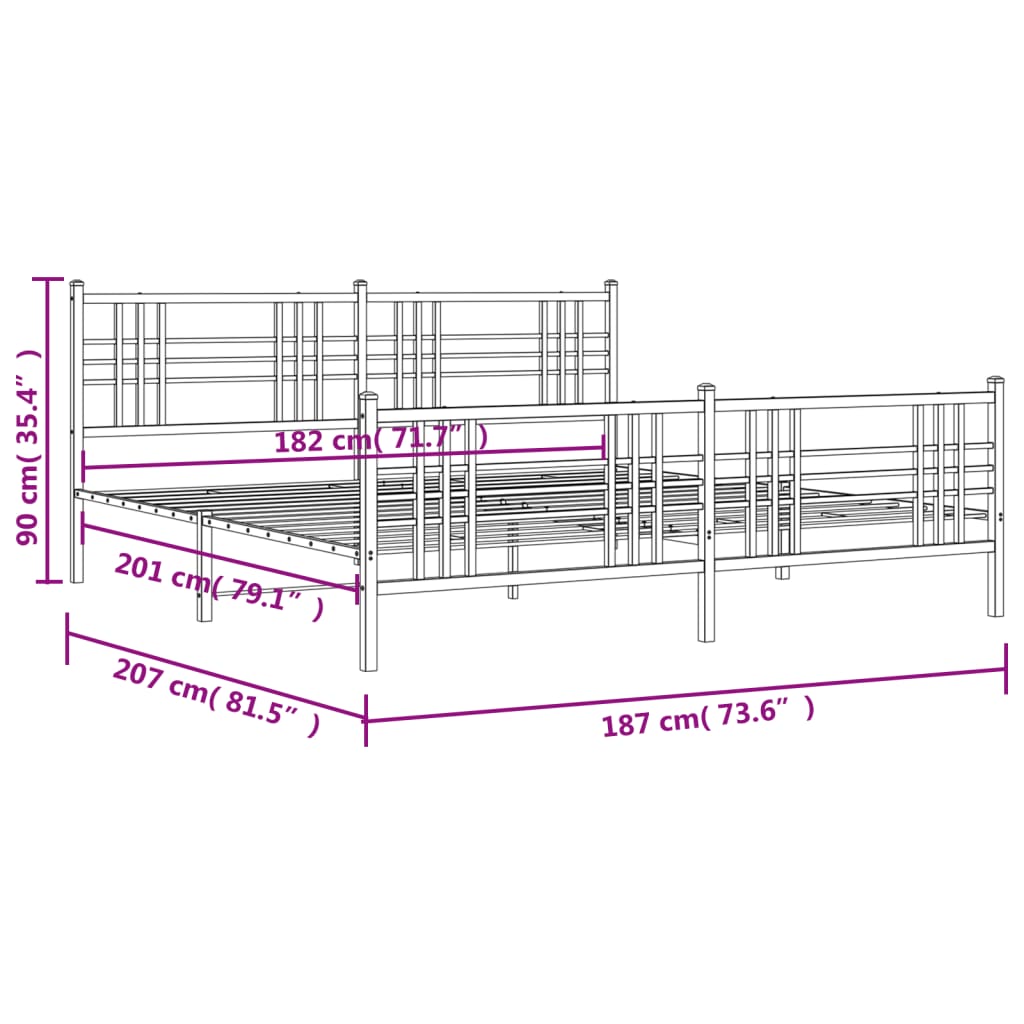 vidaXL Cadre de lit métal sans matelas et pied de lit blanc 180x200 cm