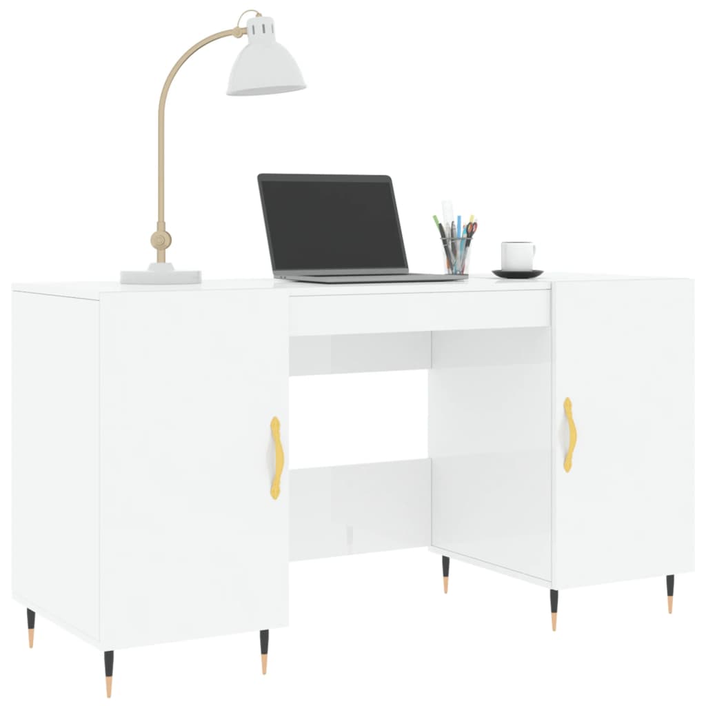 vidaXL Bureau Blanc brillant 140x50x75 cm Bois d'ingénierie