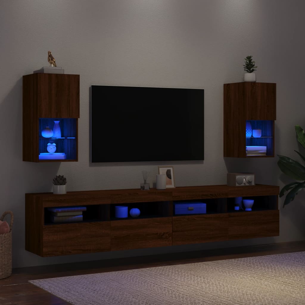 vidaXL Meubles TV avec lumières LED 2 pcs chêne marron 30,5x30x60 cm