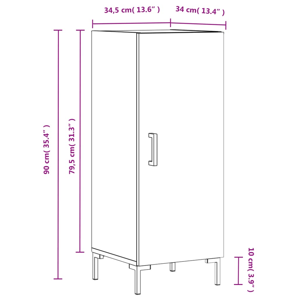 vidaXL Buffet Chêne fumé 34,5x34x90 cm Bois d'ingénierie