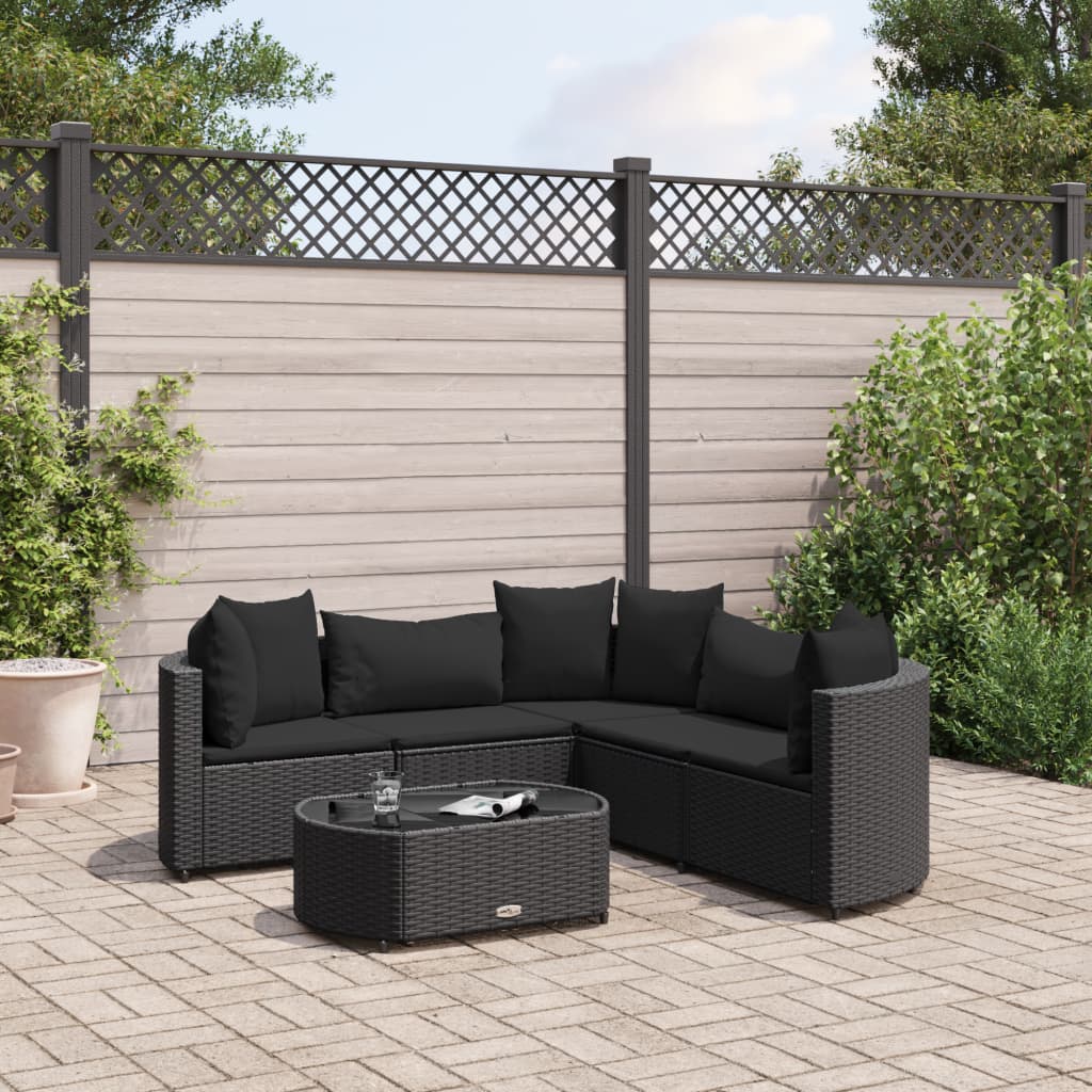 vidaXL Salon de jardin 6 pcs avec coussins noir résine tressée