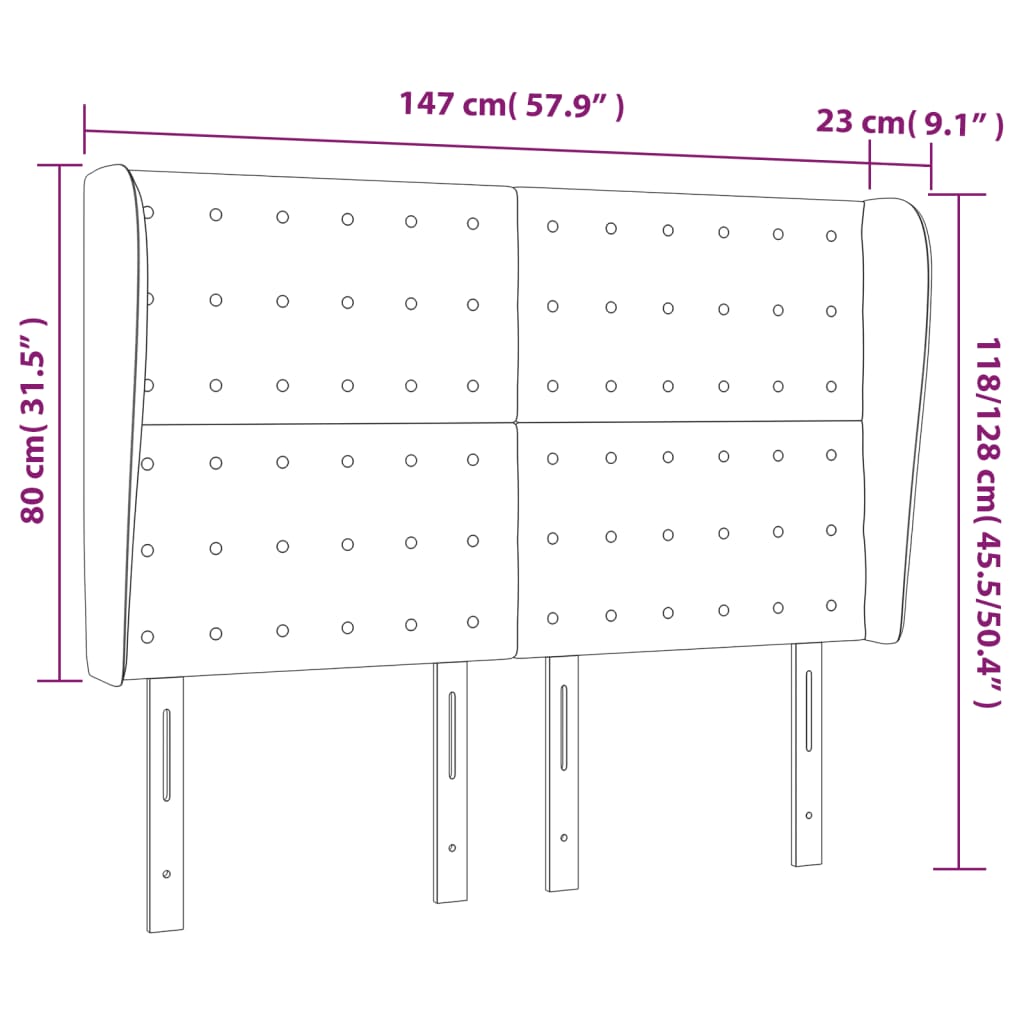 vidaXL Tête de lit avec oreilles Noir 147x23x118/128 cm Similicuir