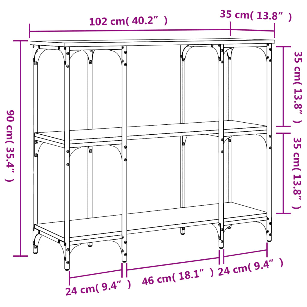 vidaXL Table console chêne fumé 102x35x90 cm bois d'ingénierie