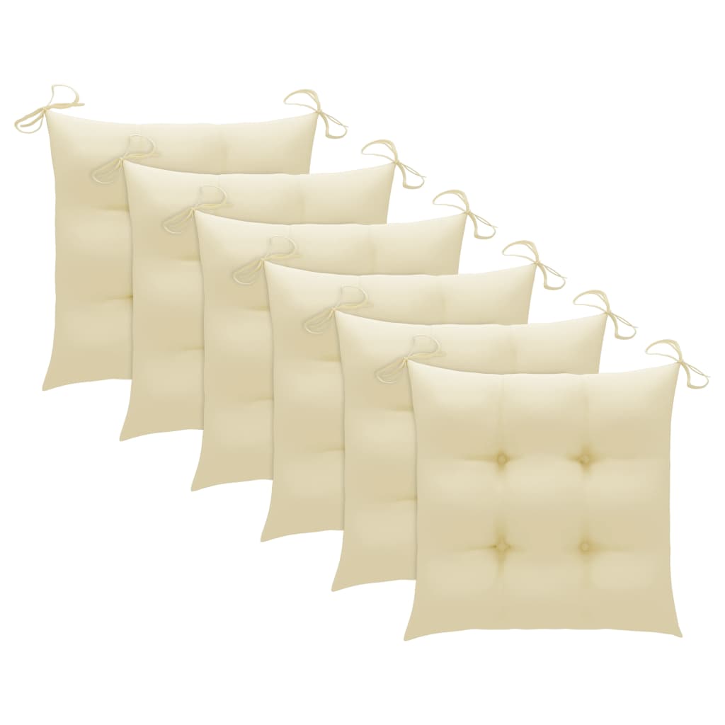 vidaXL Chaises de jardin et coussins blanc crème lot de 6 Teck massif