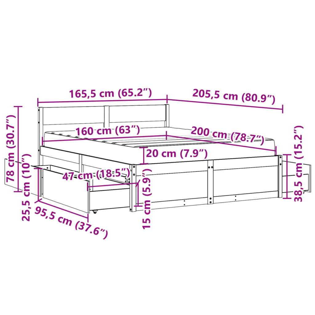 vidaXL Lit avec tiroirs et matelas 160x200 cm bois de pin massif